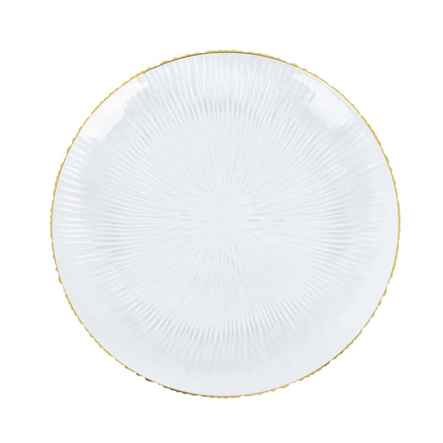20 Clear Plastic Round Salad Dinner Plates with Ribbed Pattern and Gold Rim