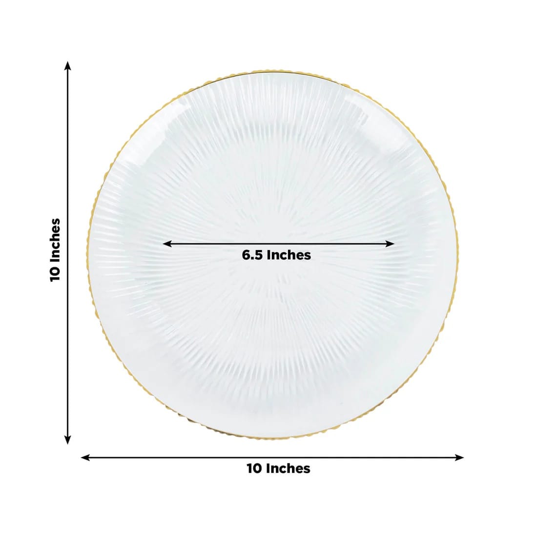20 Clear Plastic Round Salad Dinner Plates with Ribbed Pattern and Gold Rim