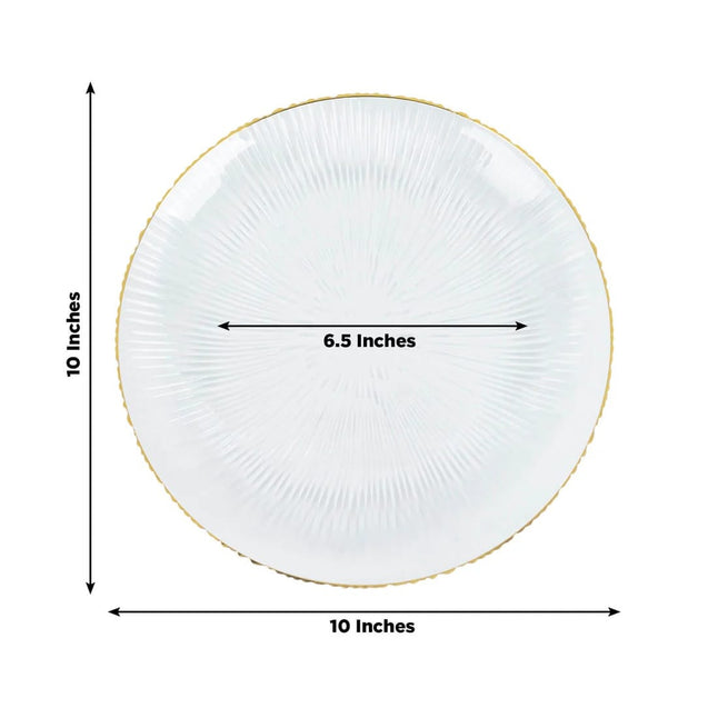 20 Clear Plastic Round Salad Dinner Plates with Ribbed Pattern and Gold Rim