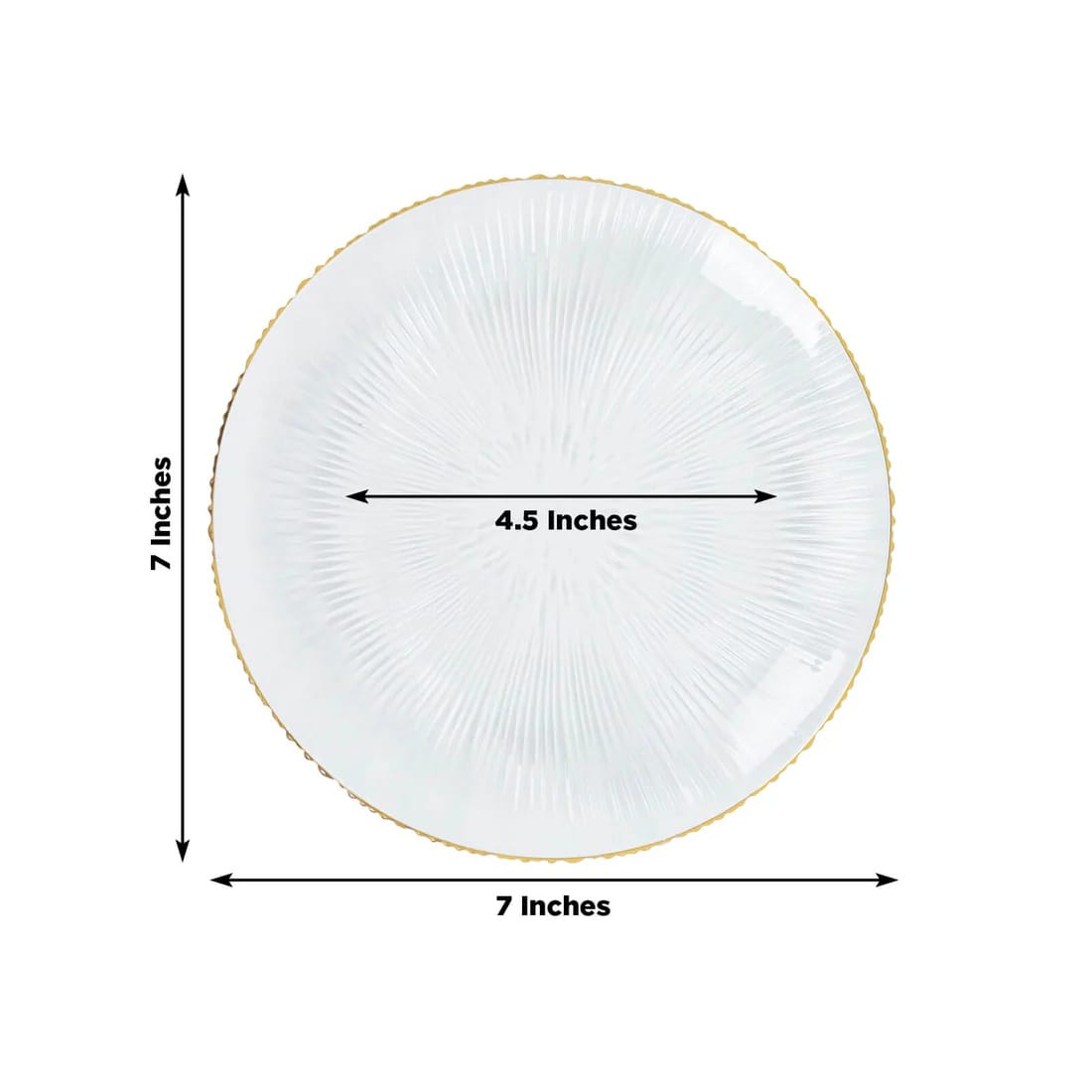 20 Clear Plastic Round Salad Dinner Plates with Ribbed Pattern and Gold Rim
