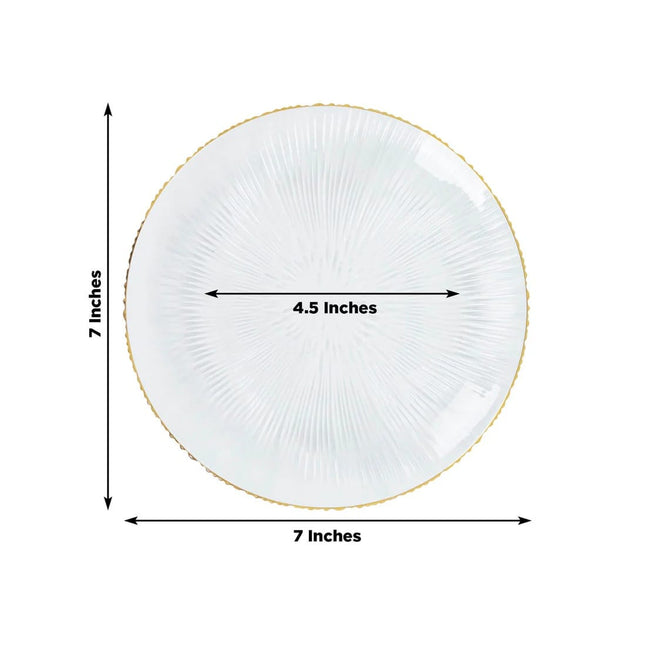 20 Clear Plastic Round Salad Dinner Plates with Ribbed Pattern and Gold Rim