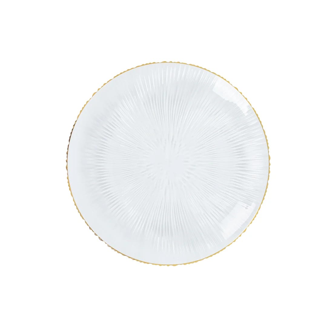 20 Clear Plastic Round Salad Dinner Plates with Ribbed Pattern and Gold Rim