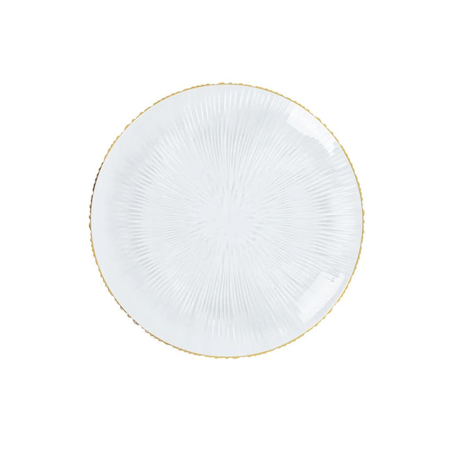 20 Clear Plastic Round Salad Dinner Plates with Ribbed Pattern and Gold Rim