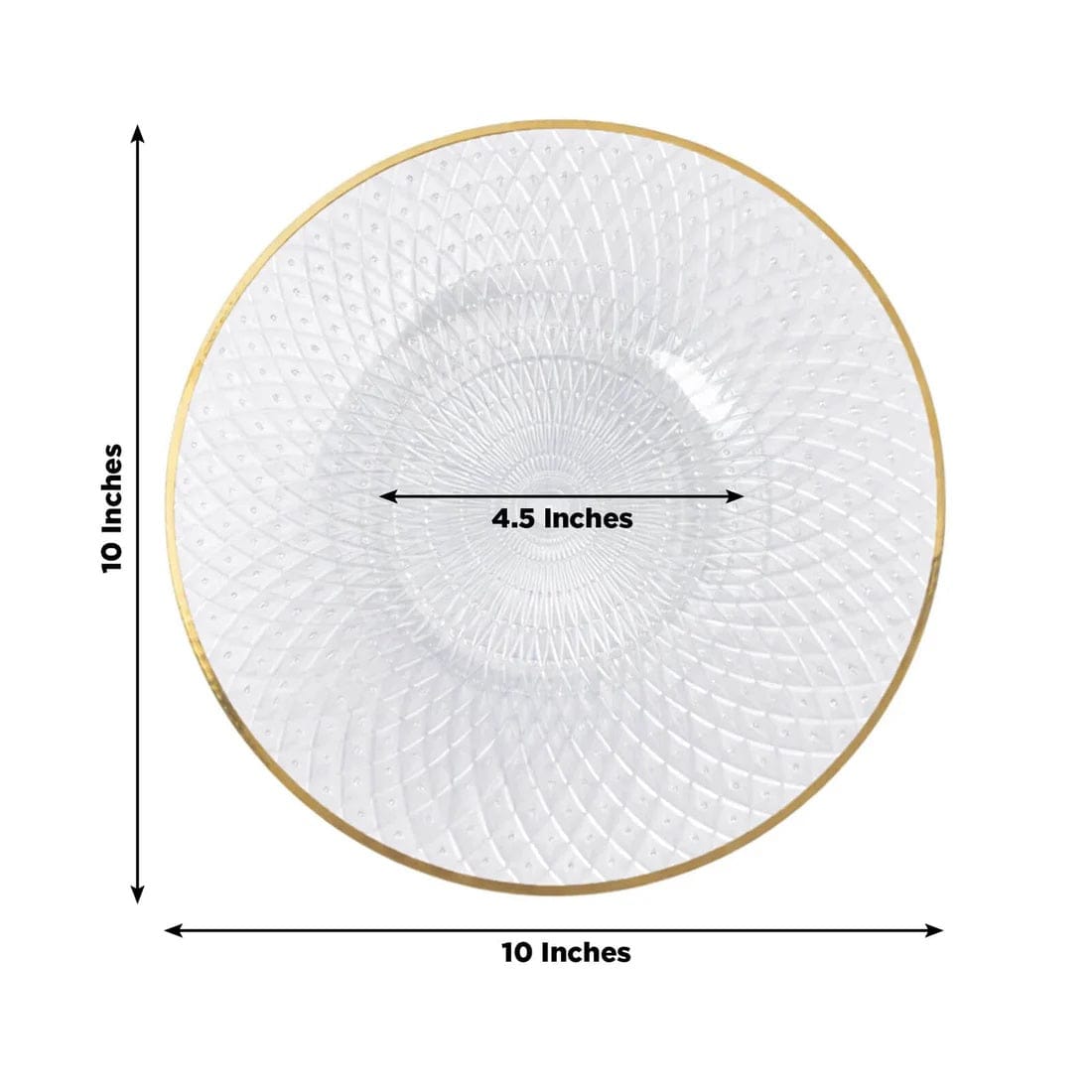 20 Plastic Round Salad Dinner Plates with Diamond Cut Pattern and Gold Rim