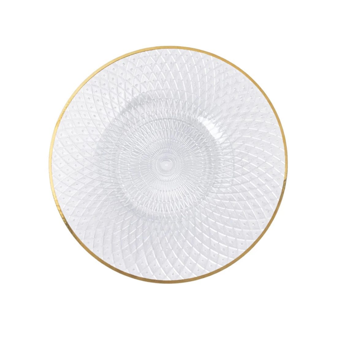 20 Plastic Round Salad Dinner Plates with Diamond Cut Pattern and Gold Rim
