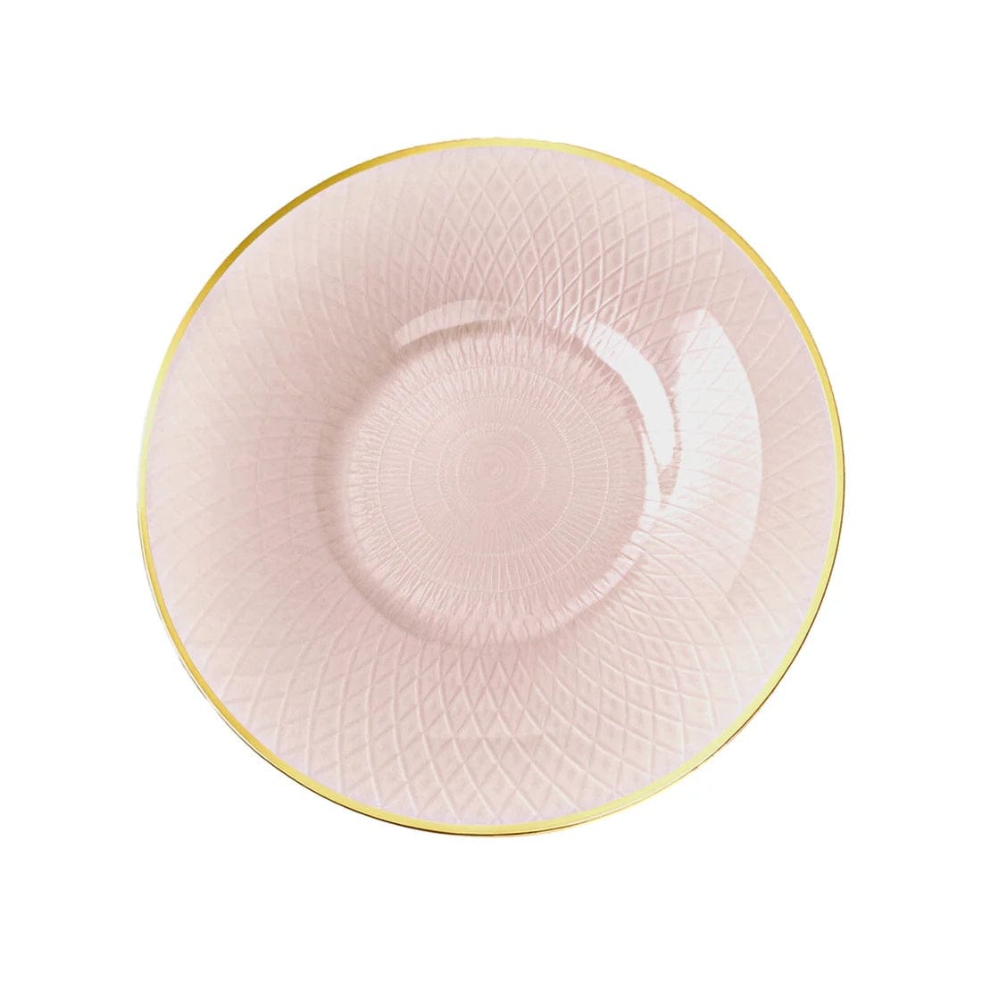 20 Plastic Round Salad Dinner Plates with Diamond Cut Pattern and Gold Rim