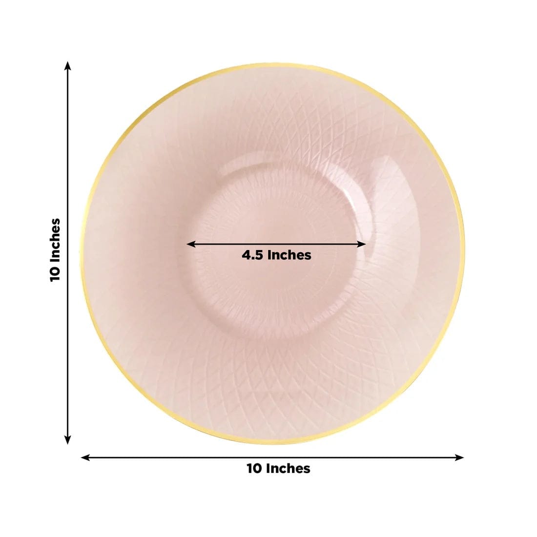 20 Plastic Round Salad Dinner Plates with Diamond Cut Pattern and Gold Rim