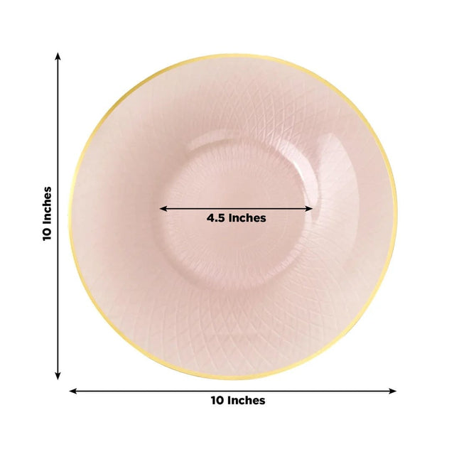 20 Plastic Round Salad Dinner Plates with Diamond Cut Pattern and Gold Rim