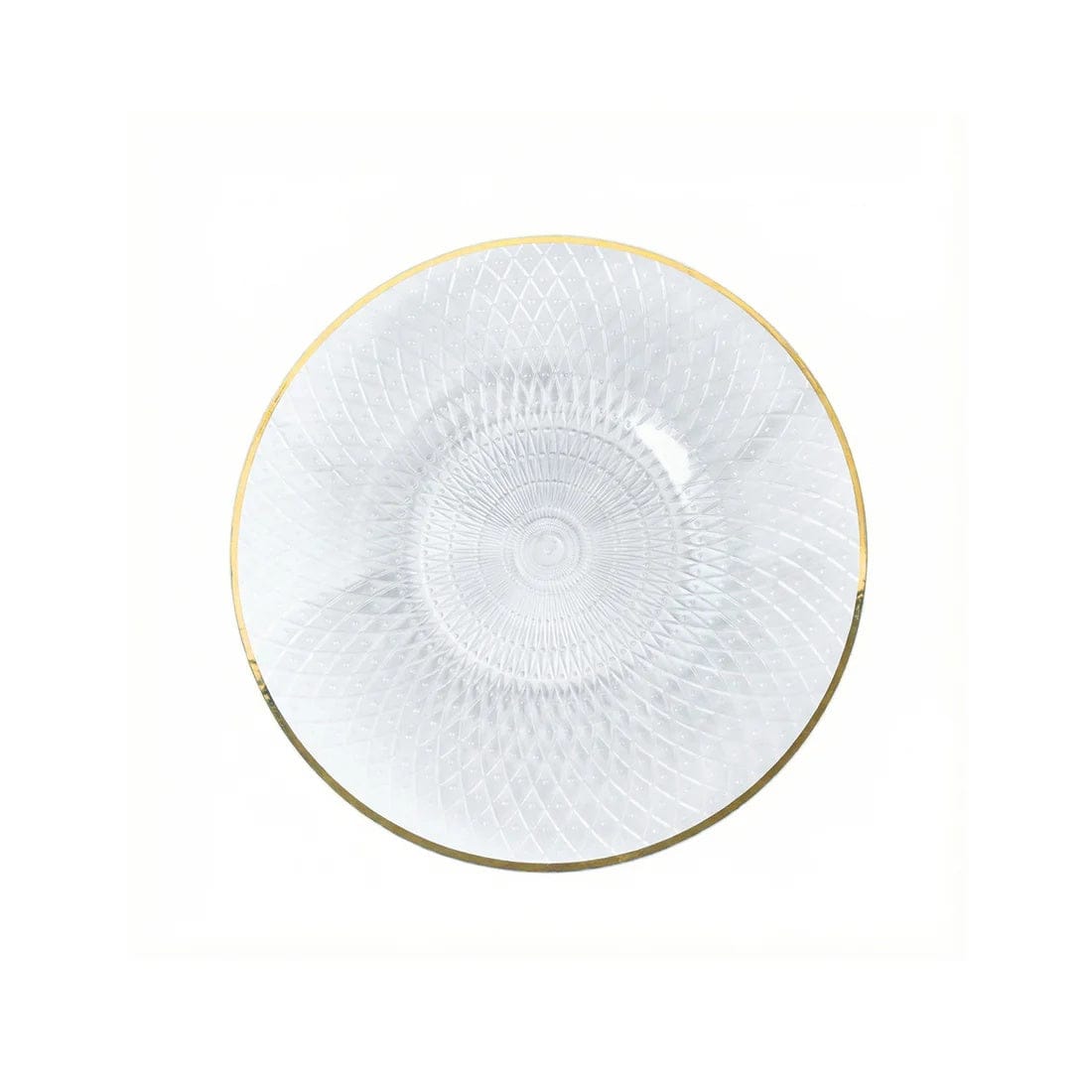 20 Plastic Round Salad Dinner Plates with Diamond Cut Pattern and Gold Rim