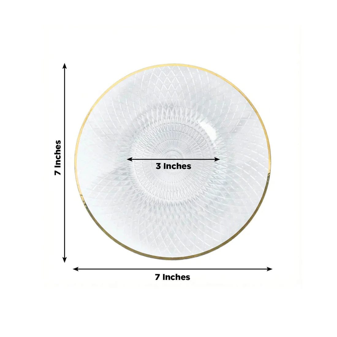 20 Plastic Round Salad Dinner Plates with Diamond Cut Pattern and Gold Rim