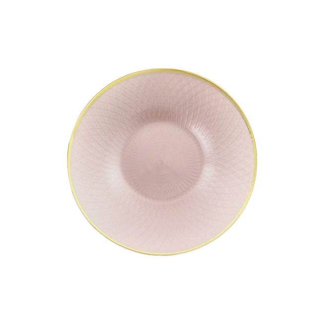 20 Plastic Round Salad Dinner Plates with Diamond Cut Pattern and Gold Rim