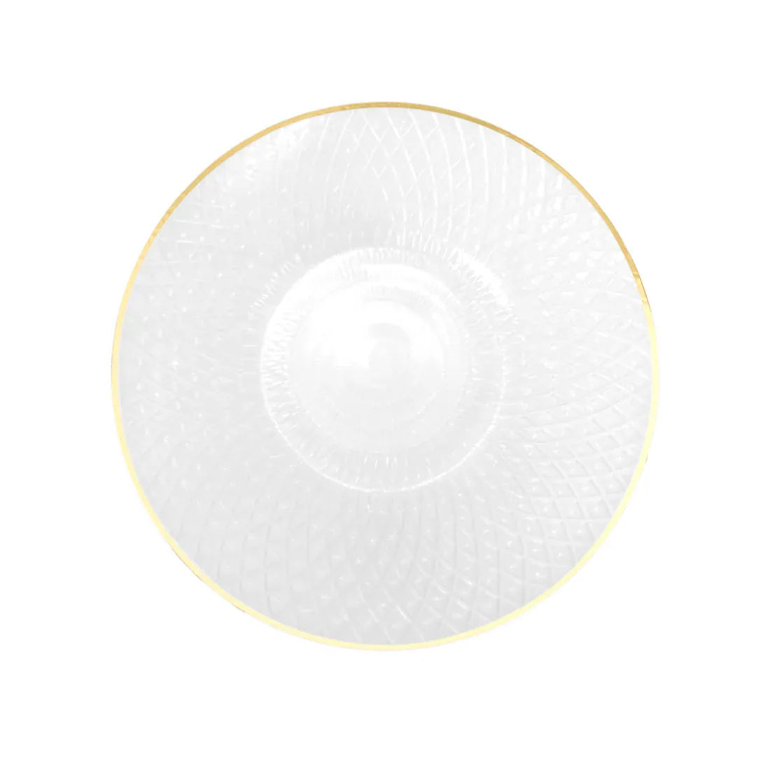 20 Plastic Round Salad Dinner Plates with Diamond Cut Pattern and Gold Rim