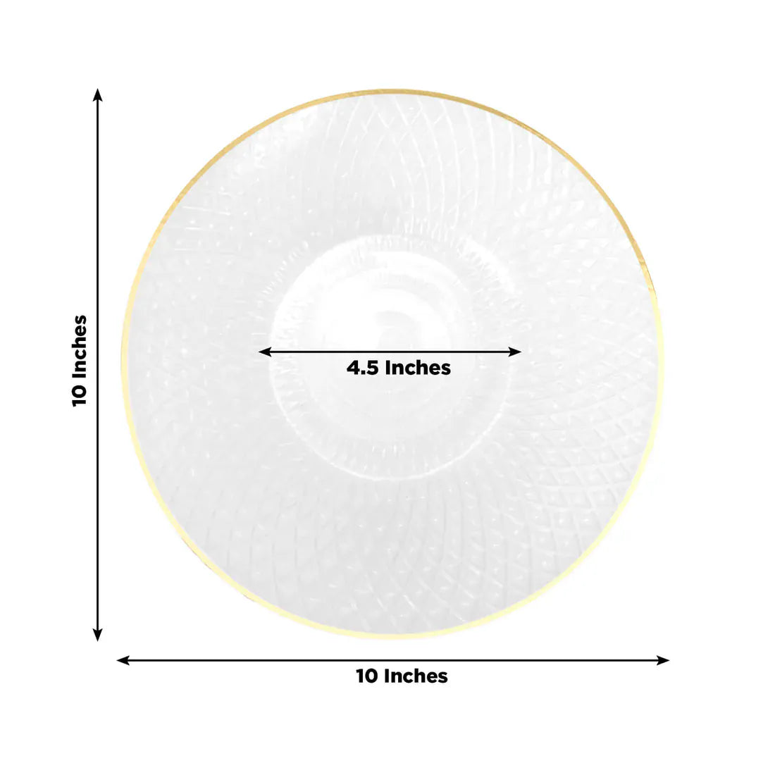 20 Plastic Round Salad Dinner Plates with Diamond Cut Pattern and Gold Rim