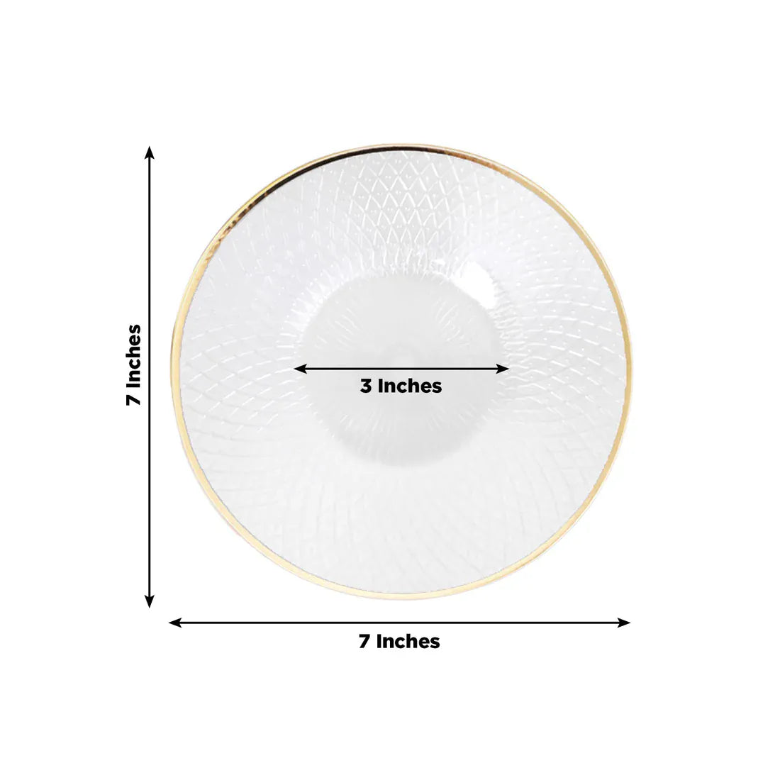 20 Plastic Round Salad Dinner Plates with Diamond Cut Pattern and Gold Rim