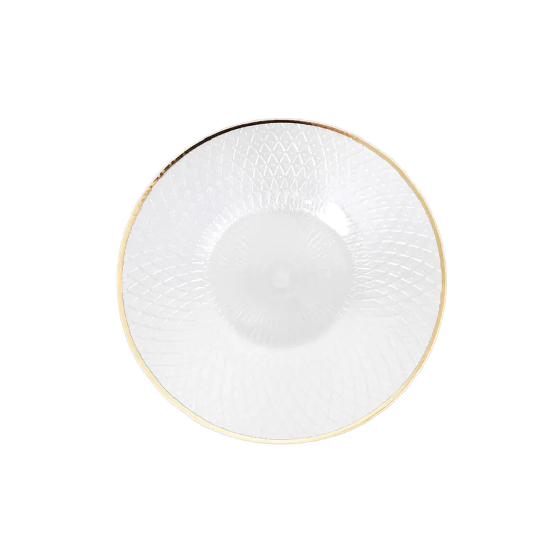 20 Plastic Round Salad Dinner Plates with Diamond Cut Pattern and Gold Rim