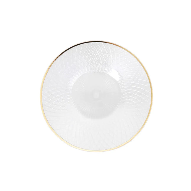 20 Plastic Round Salad Dinner Plates with Diamond Cut Pattern and Gold Rim