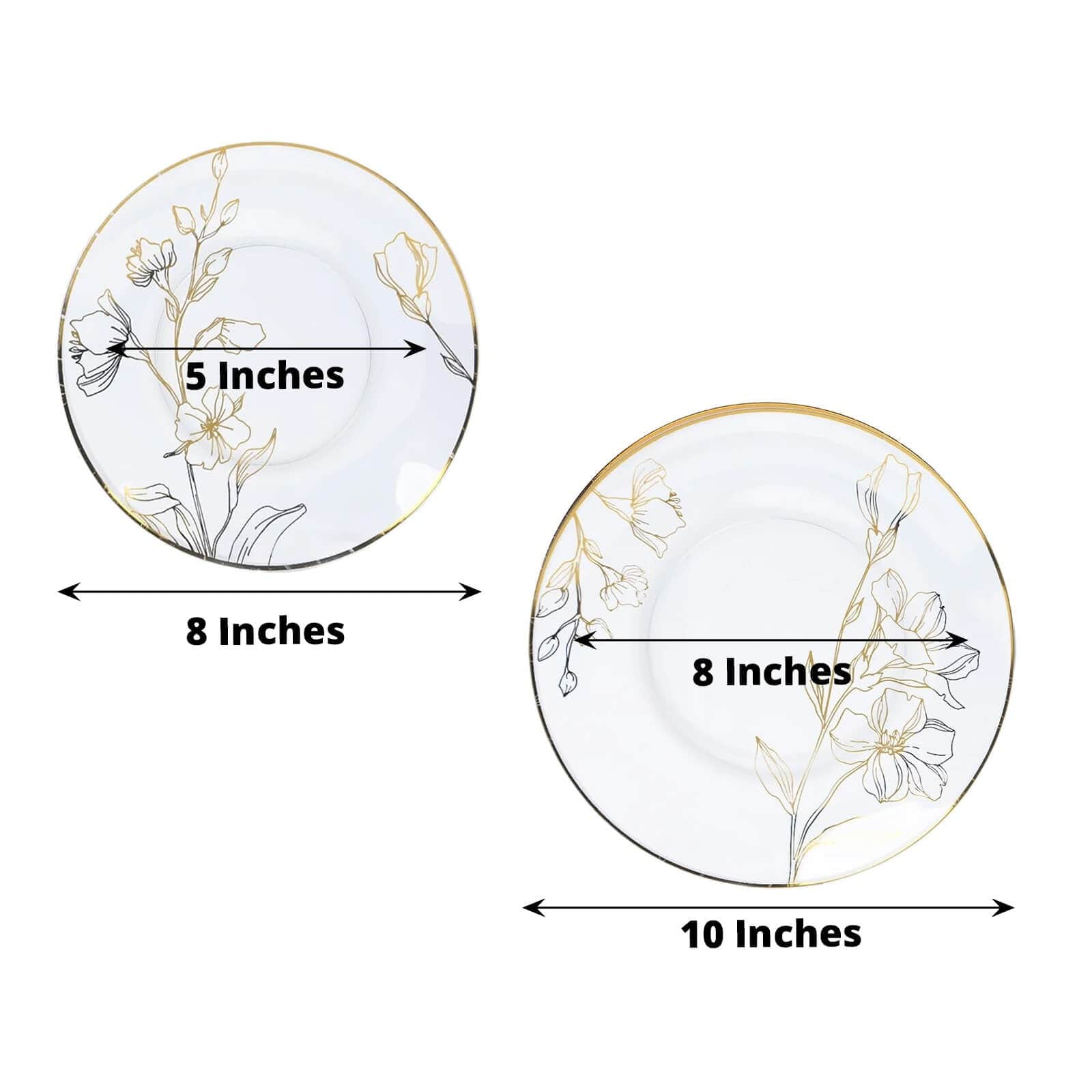 20 Round Disposable Salad and Dinner Plastic Plates with Gold Floral Design