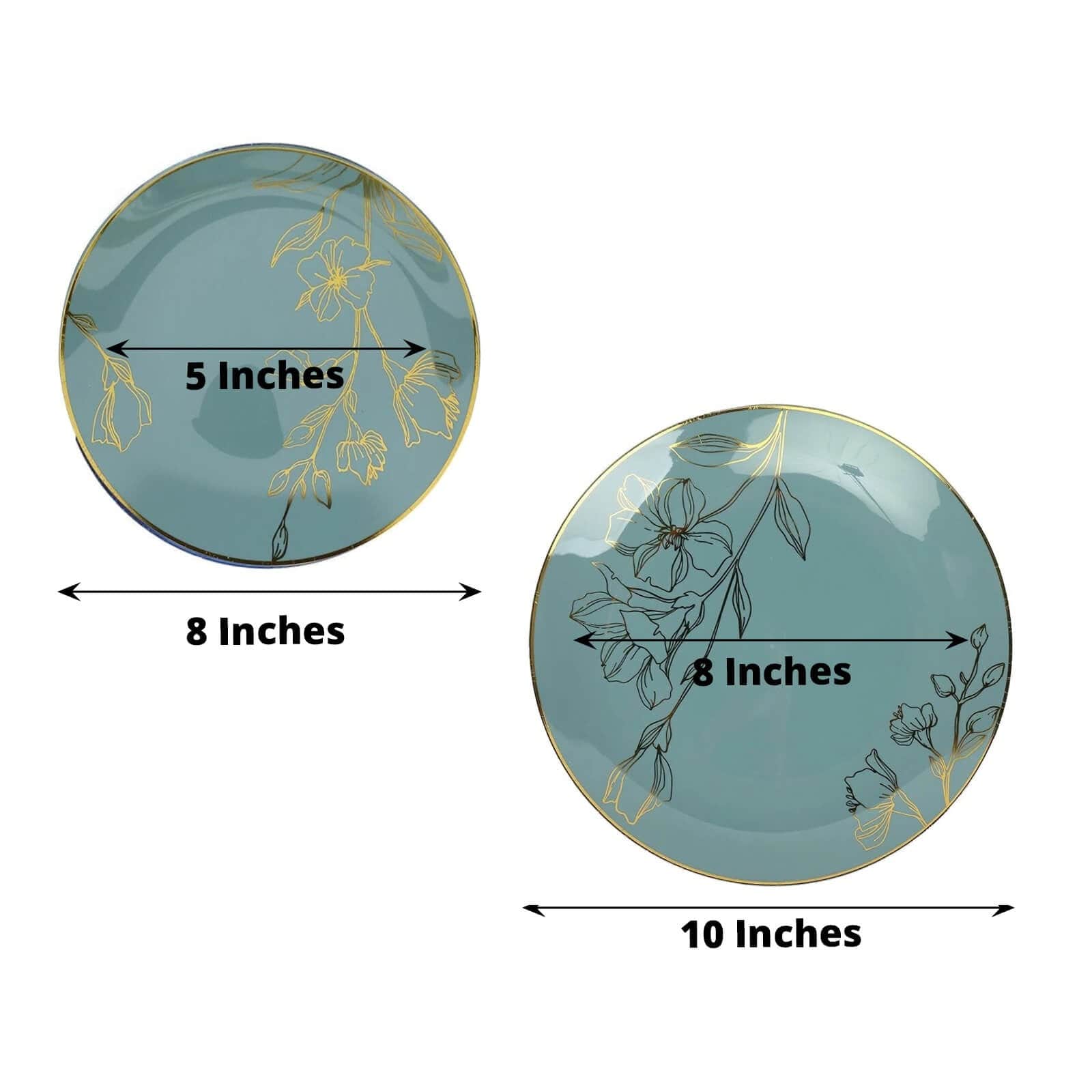 20 Round Disposable Salad and Dinner Plastic Plates with Gold Floral Design