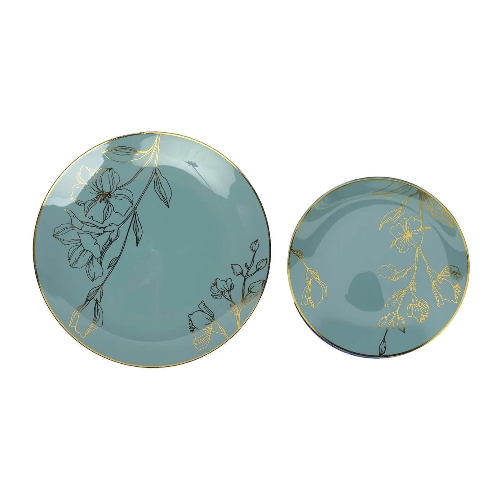 20 Round Disposable Salad and Dinner Plastic Plates with Gold Floral Design
