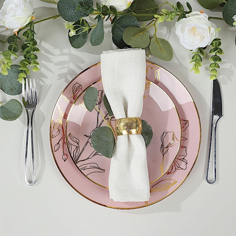 20 Round Disposable Salad and Dinner Plastic Plates with Gold Floral Design