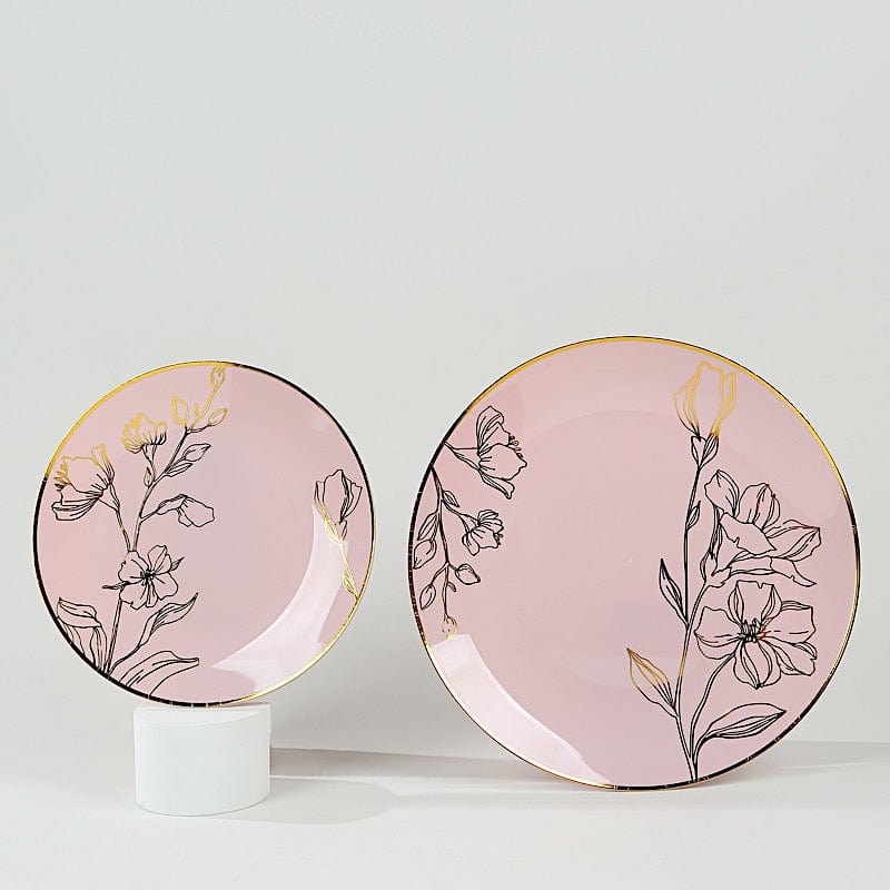 20 Round Disposable Salad and Dinner Plastic Plates with Gold Floral Design
