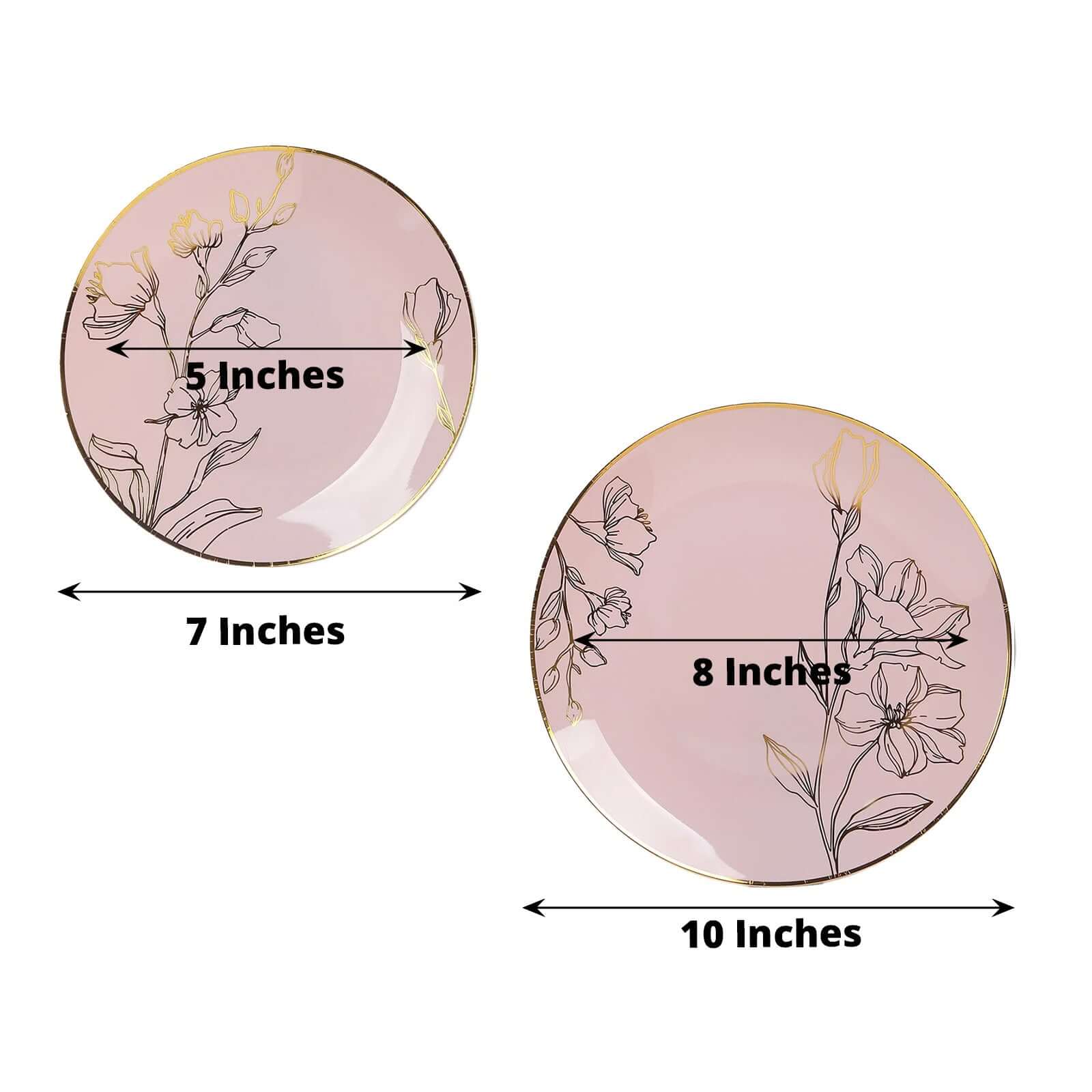 20 Round Disposable Salad and Dinner Plastic Plates with Gold Floral Design