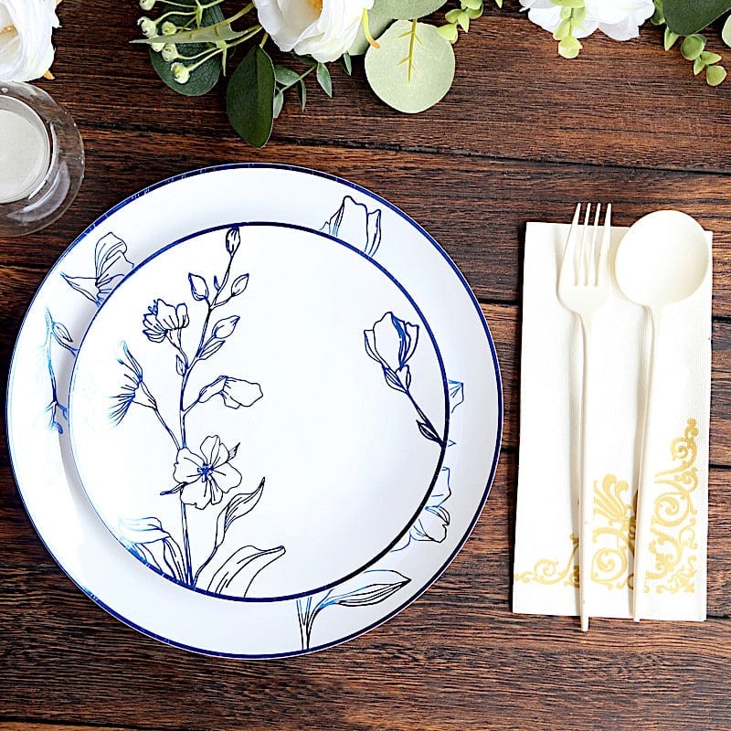 20 Round Disposable Salad and Dinner Plastic Plates with Gold Floral Design