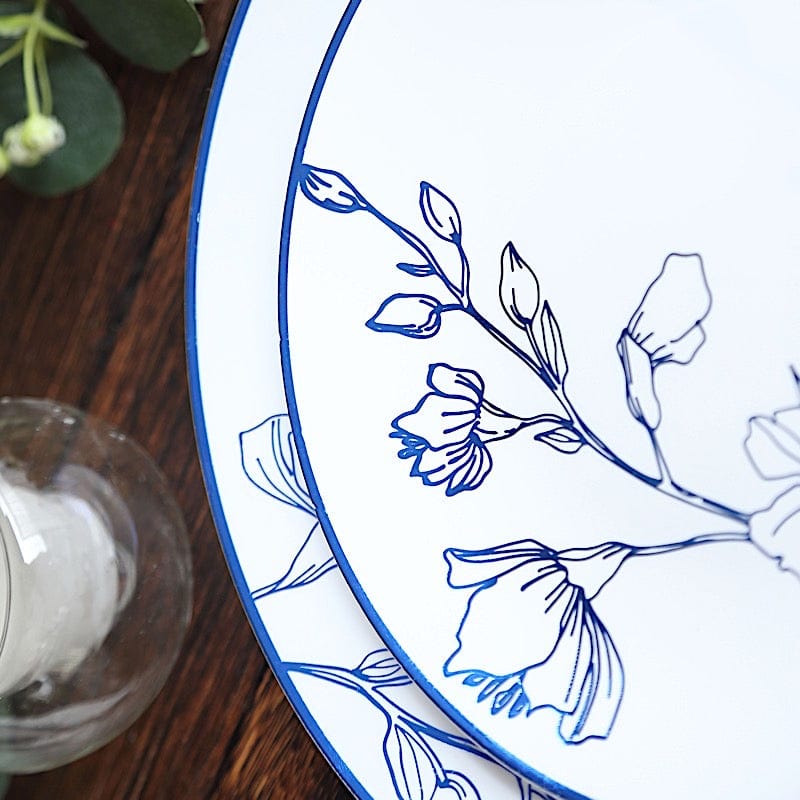 20 Round Disposable Salad and Dinner Plastic Plates with Gold Floral Design