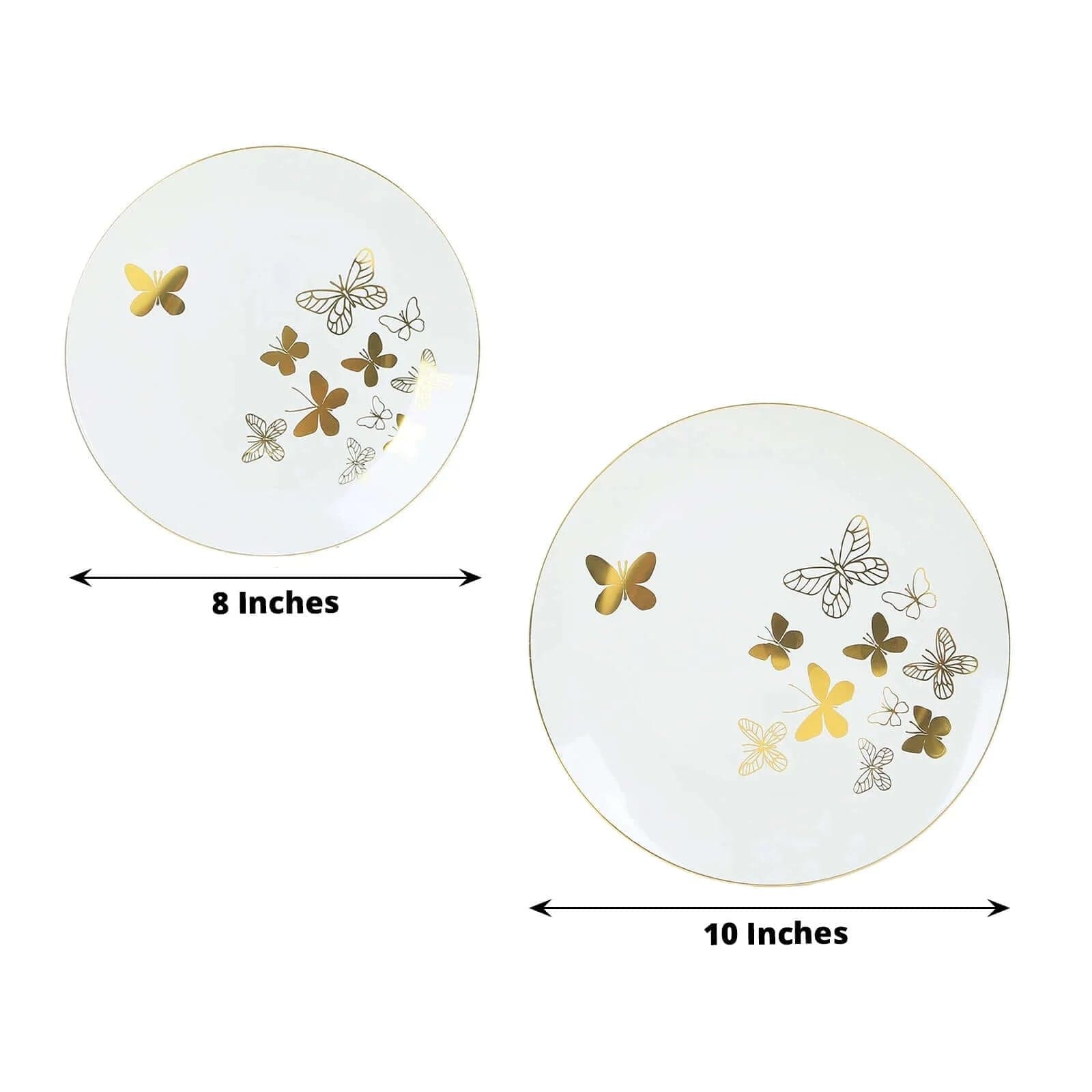 20 White Gold Disposable Butterfly Round Plastic Plates