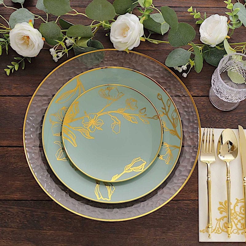 20 Round Disposable Salad and Dinner Plastic Plates with Gold Floral Design