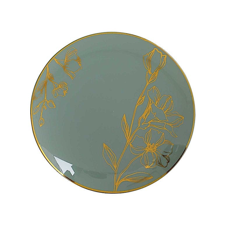 20 Round Disposable Salad and Dinner Plastic Plates with Gold Floral Design