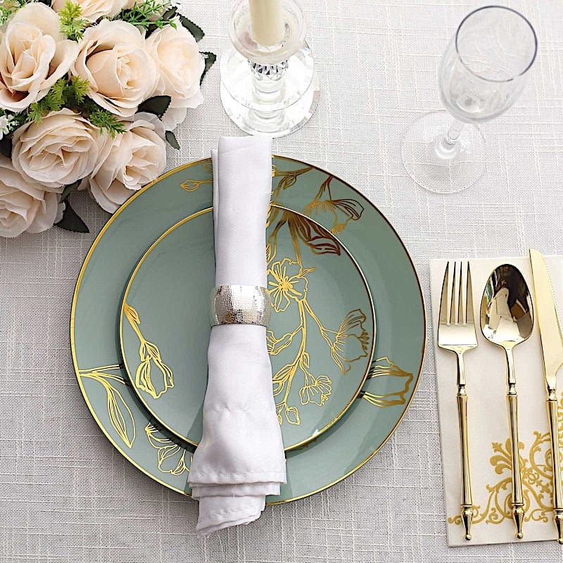 20 Round Disposable Salad and Dinner Plastic Plates with Gold Floral Design