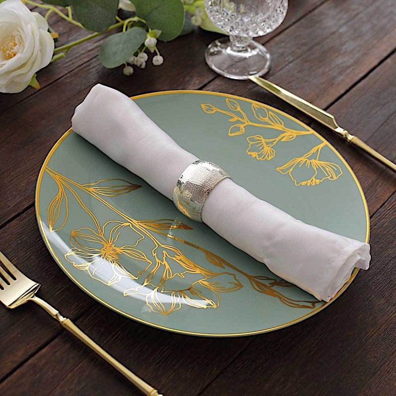 20 Round Disposable Salad and Dinner Plastic Plates with Gold Floral Design