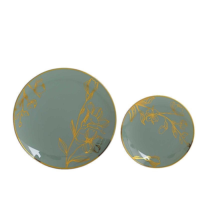20 Round Disposable Salad and Dinner Plastic Plates with Gold Floral Design