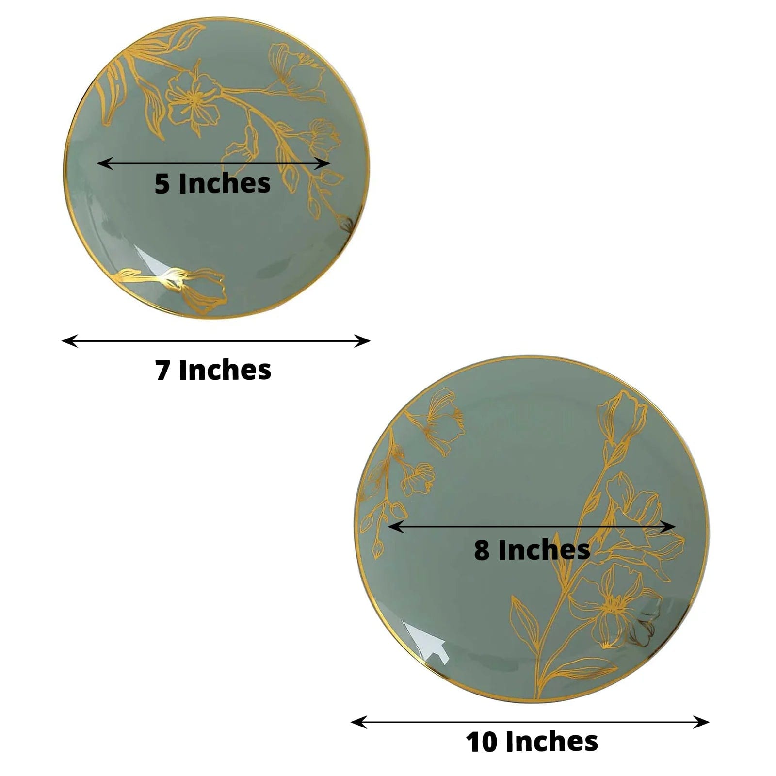 20 Round Disposable Salad and Dinner Plastic Plates with Gold Floral Design