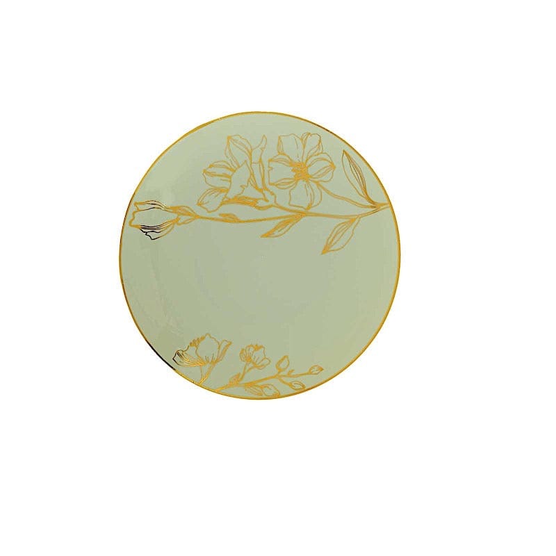 20 Round Disposable Salad and Dinner Plastic Plates with Gold Floral Design