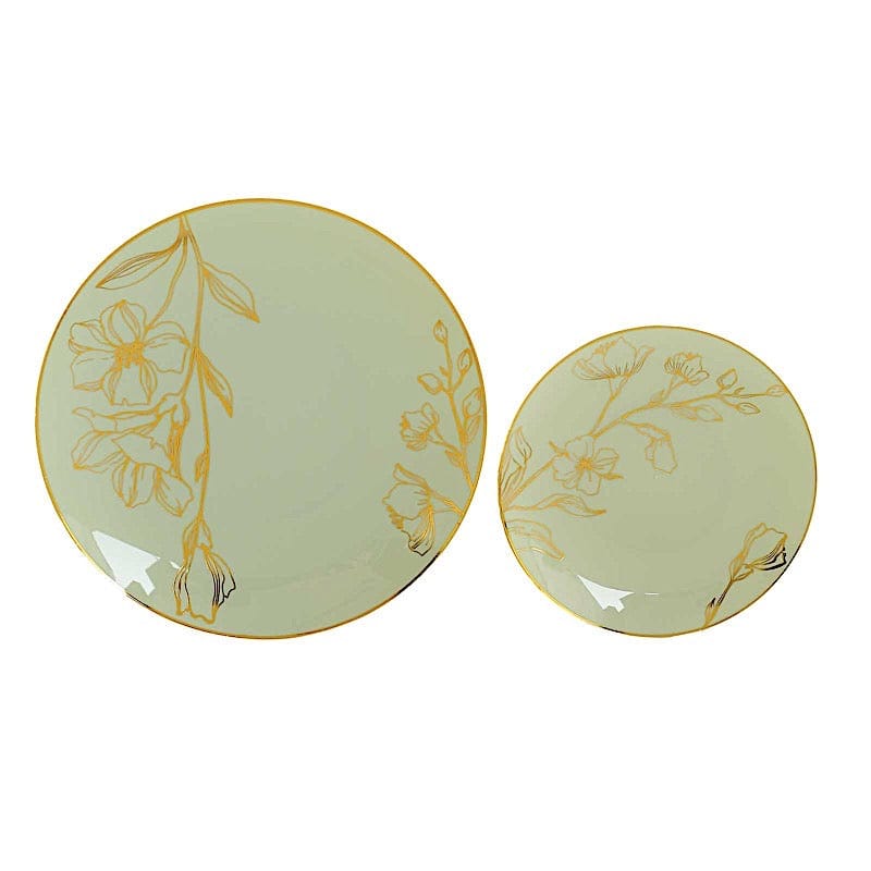 20 Round Disposable Salad and Dinner Plastic Plates with Gold Floral Design