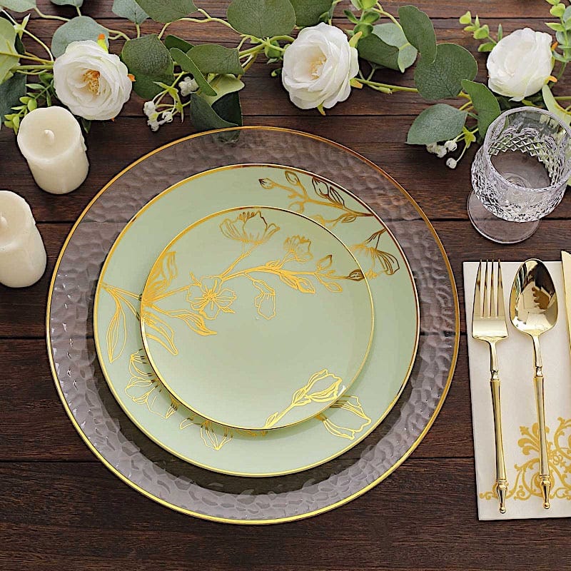 20 Round Disposable Salad and Dinner Plastic Plates with Gold Floral Design