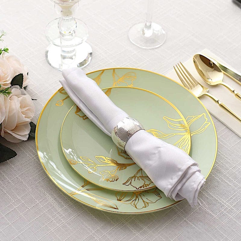 20 Round Disposable Salad and Dinner Plastic Plates with Gold Floral Design