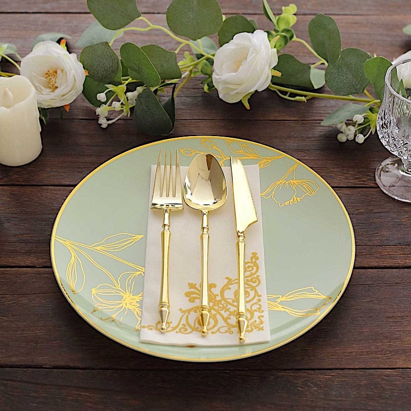 20 Round Disposable Salad and Dinner Plastic Plates with Gold Floral Design