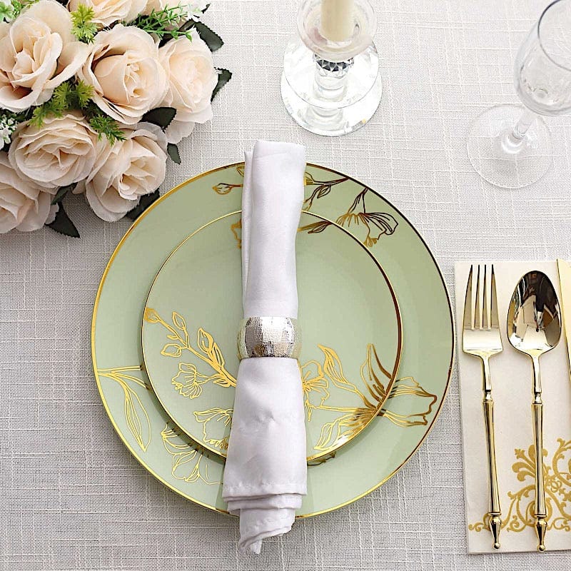 20 Round Disposable Salad and Dinner Plastic Plates with Gold Floral Design