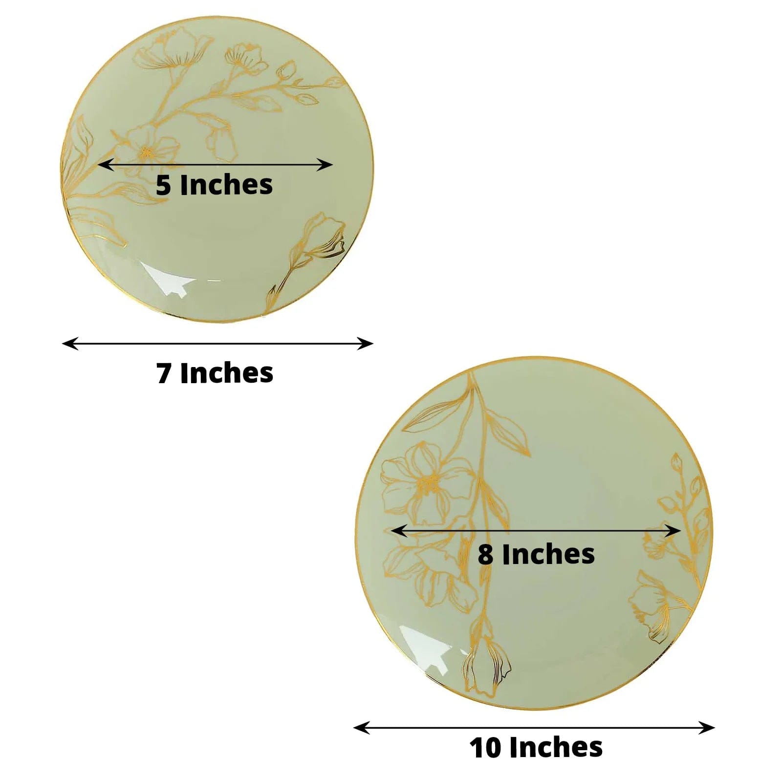 20 Round Disposable Salad and Dinner Plastic Plates with Gold Floral Design