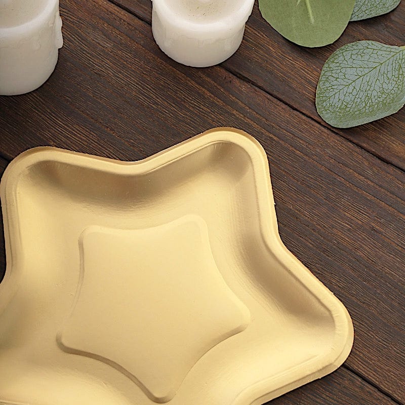 25 Matte Gold Star Shaped Disposable Dinner Salad Paper Plates