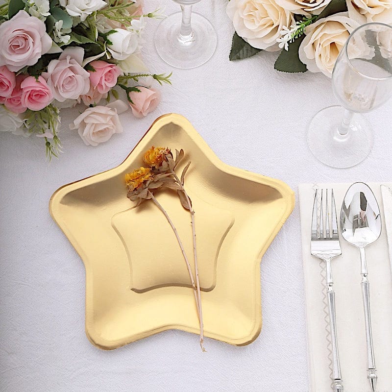 25 Matte Gold Star Shaped Disposable Dinner Salad Paper Plates