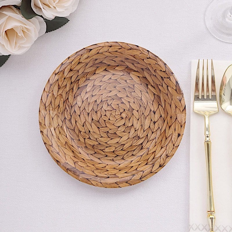 25 Natural Woven Rattan Print Disposable Salad Dinner Paper Plates