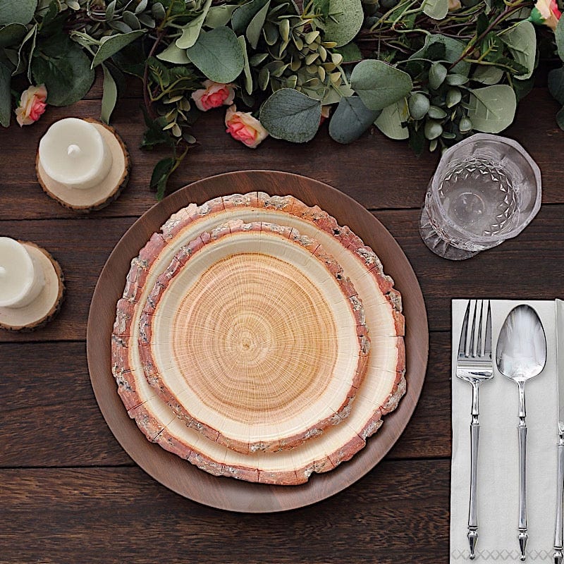 25 Natural Round Disposable Paper Plates Wood Slice Design