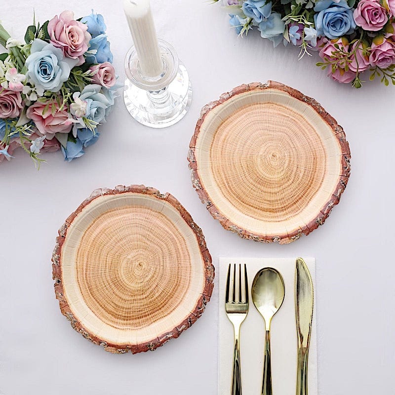25 Natural Round Disposable Paper Plates Wood Slice Design