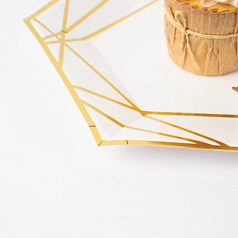 25 Navy Blue Hexagon Disposable Salad Paper Plates with Gold Trim