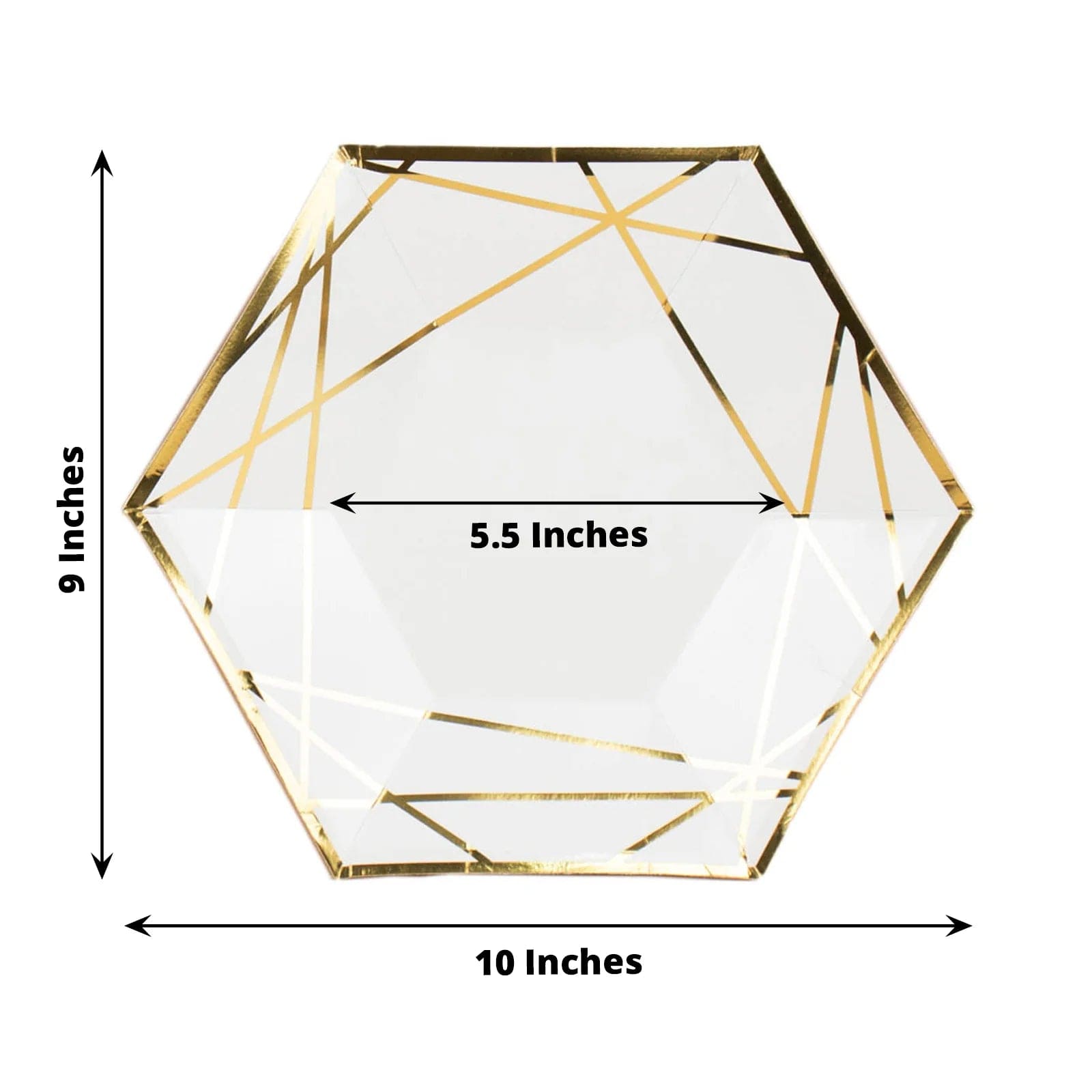 25 Navy Blue Hexagon Disposable Salad Paper Plates with Gold Trim