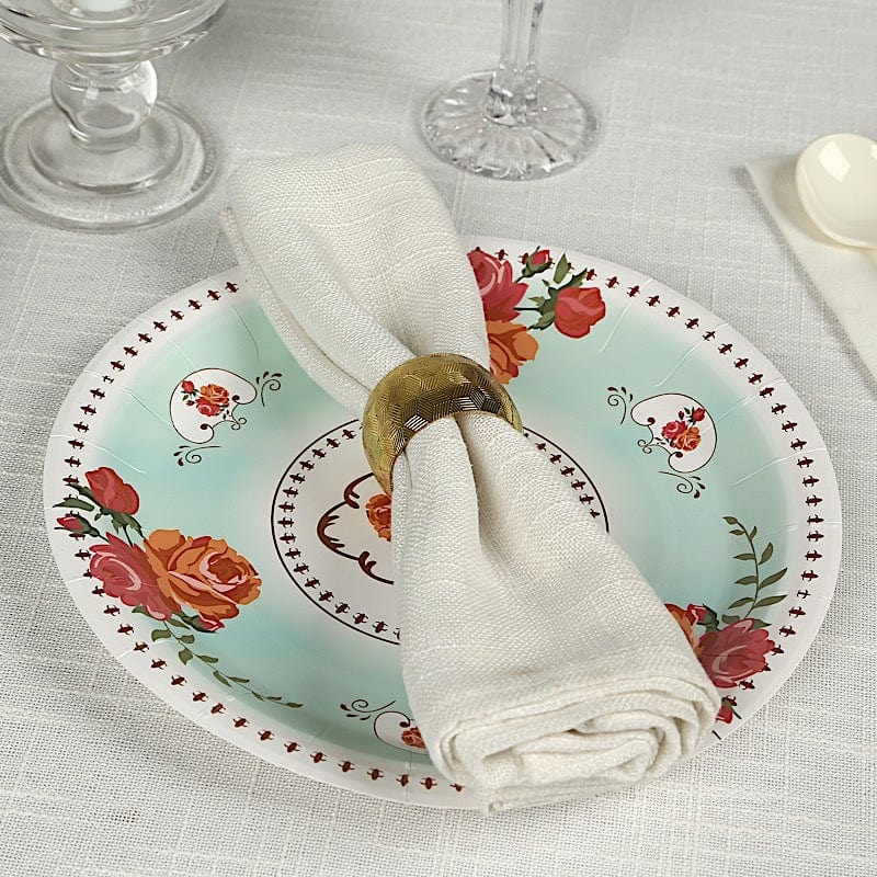 25 Paper Round Disposable Plates with Vintage Rose Flower Print